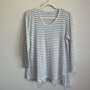 Eileen Fisher Womens Large‎ Organic Linen Striped Vneck Long Sleeve Blouse Boho